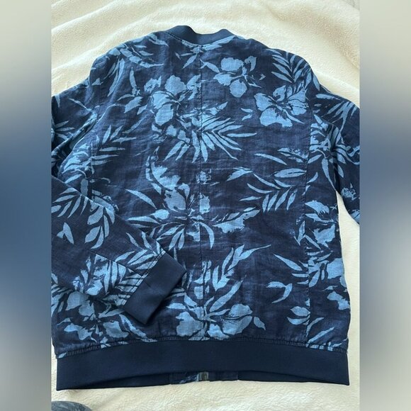[Tag:L/Ptp:21”]Zara Denim Couture Navy Floral linen Bomber Jacket Lined - Picture 7 of 11